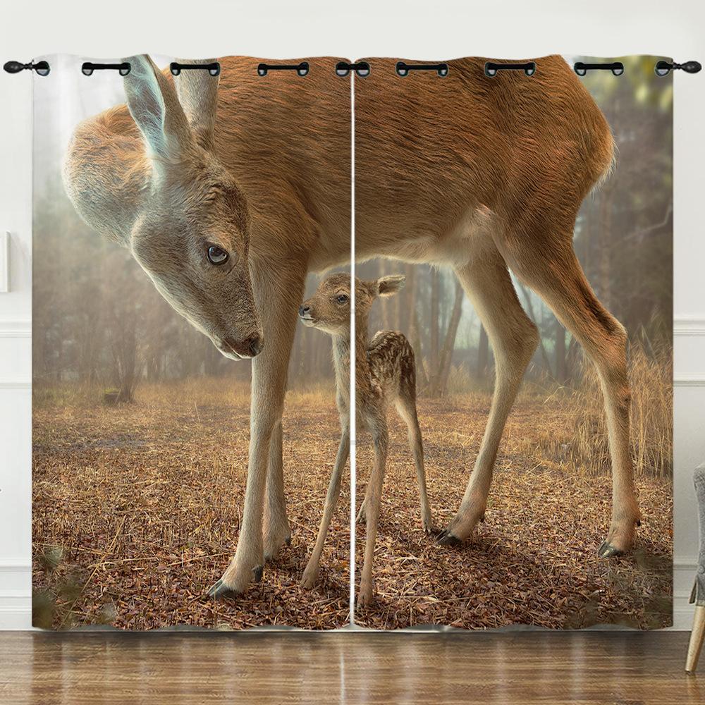 Штора Мультяшное Животное Олень Пейзаж Любовь 3D Цифровая Печать Блэкаут Штора На Люверсах