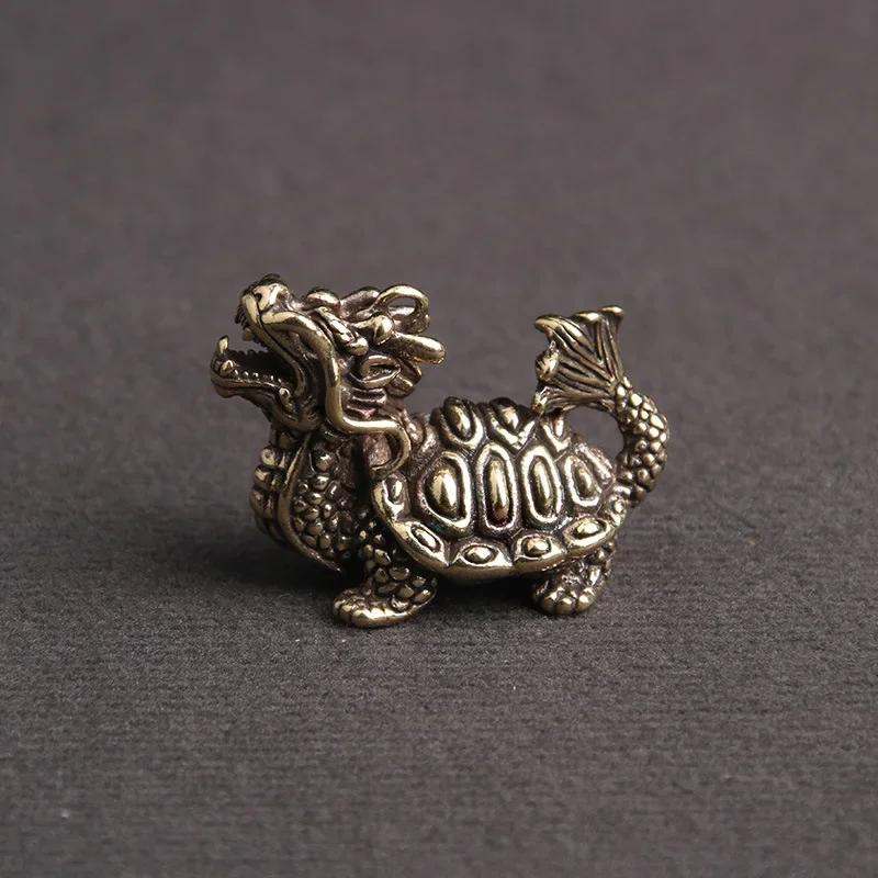 Retro Brass Dragon Tortoise Lucky Mythical Beast Chinese Style Home Decoration Desktop Ornaments Creative Keychain Pendant