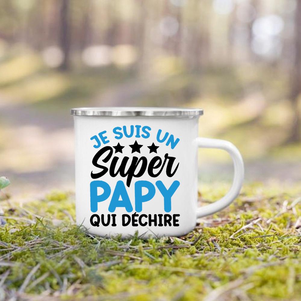 Эмалированная кружка с принтом Super Papy Mamie, креативные кофейные чашки, чашки для напитков, воды, молока, эмалированная кружка, домашняя посуда, подарки для бабушки и дедушки