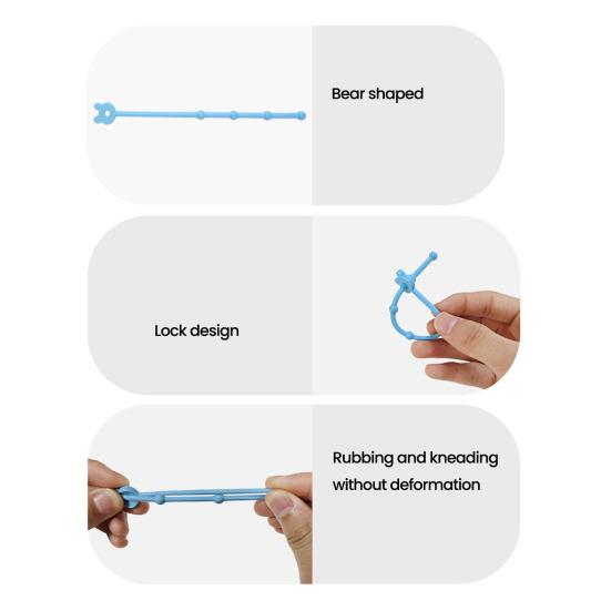 Silicone Cable Ties Reusable Bear Shaped Bag Sealing Zip Tie Multi-Purpose Twist Tie for Food Storage Wire Management