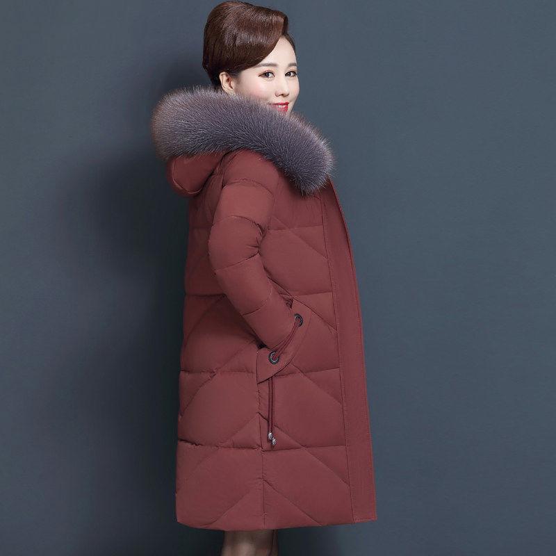 Зимнее пальто для матери в западном стиле, женская куртка среднего возраста и пожилого возраста с длинным большим меховым воротником, благородная толстая пуховая куртка
