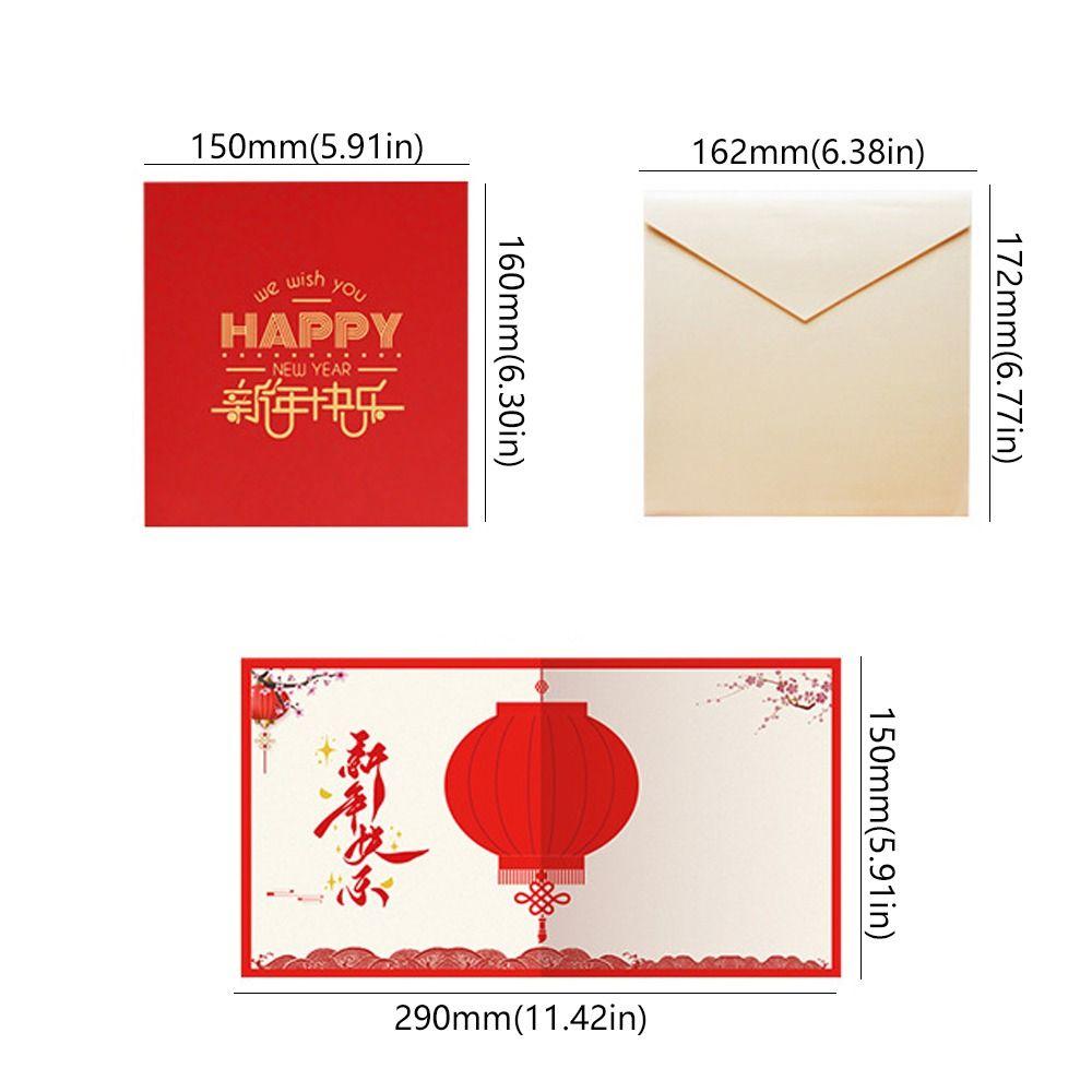 Foldable Red Lanterns Greeting Card Chinese 3D Pop UP Gift Card Message Card Party Supplies