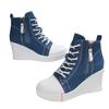 Fashion Women's Platform Wedge Heel High Top Sneakers Blue Denim Casual Canvas Shoes Woman Fashion Thick Sole Lace Up Vulcanized Shoes