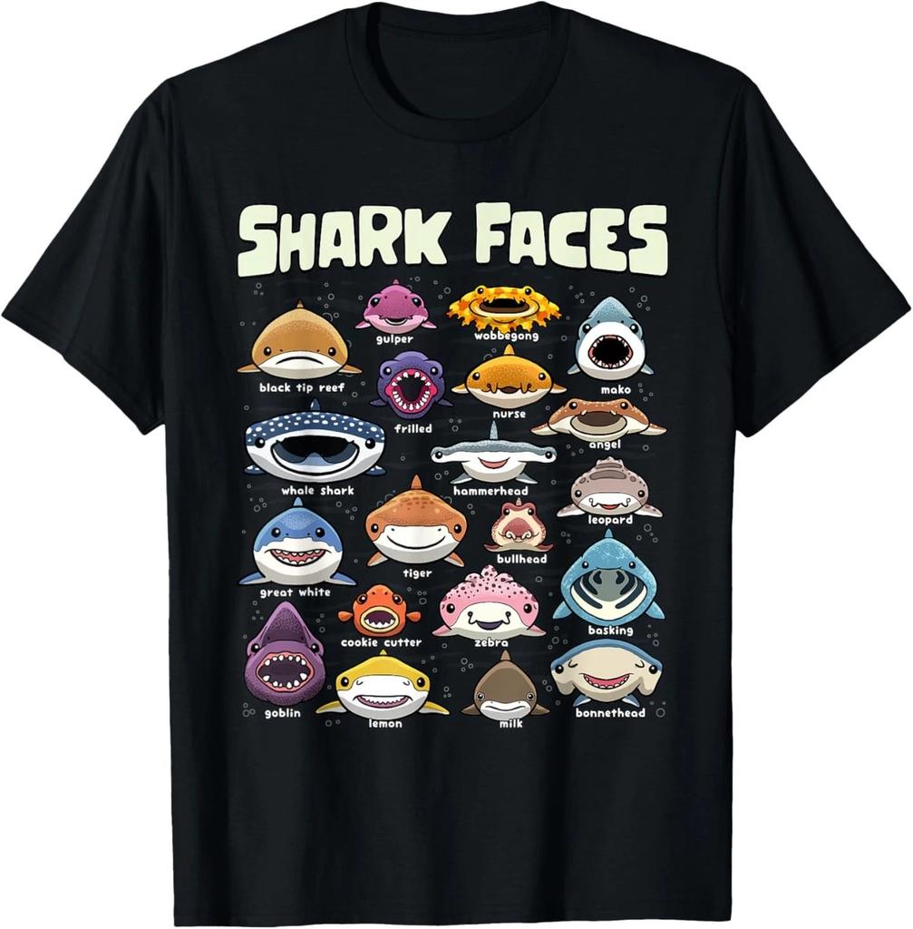Types of Shark Faces Sea Animals of The World Shark Lover T- Shirt