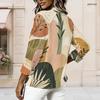 Women Plus Size Round Neck Long Sleeve Blue White Tie Dye Printed Curved Hem Top