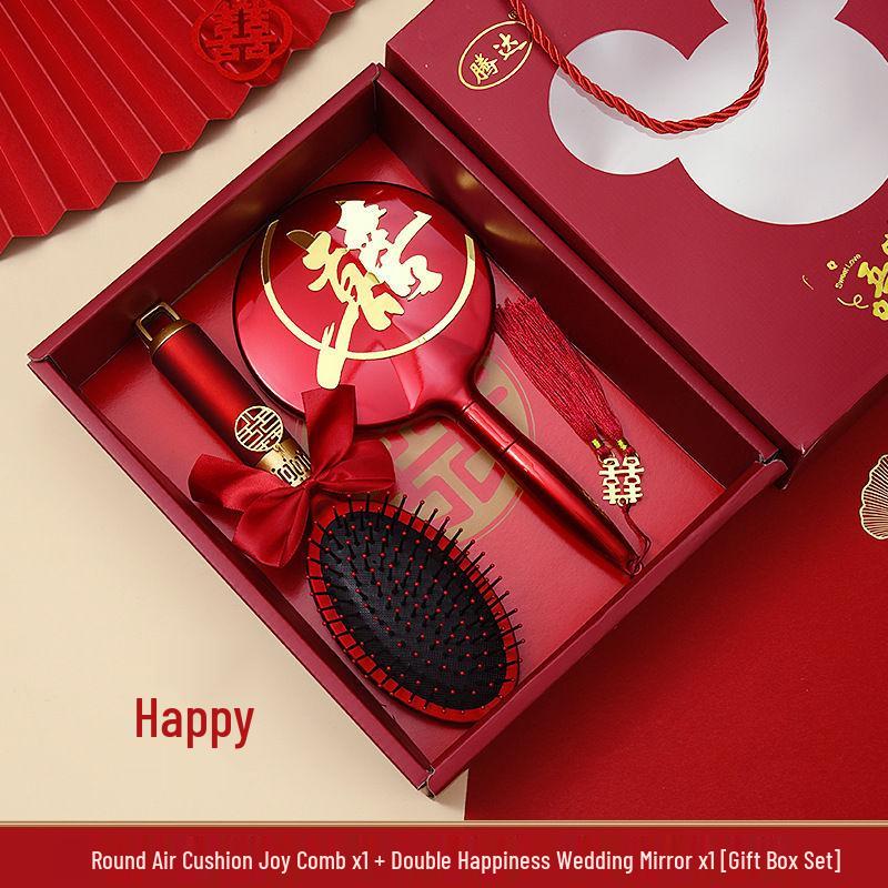 Приданое китайской невесты: Красный набор расчесок с воздушной подушкой - Пушистая воздушная подушка, Одна пара с подарочной коробкой для свадеб