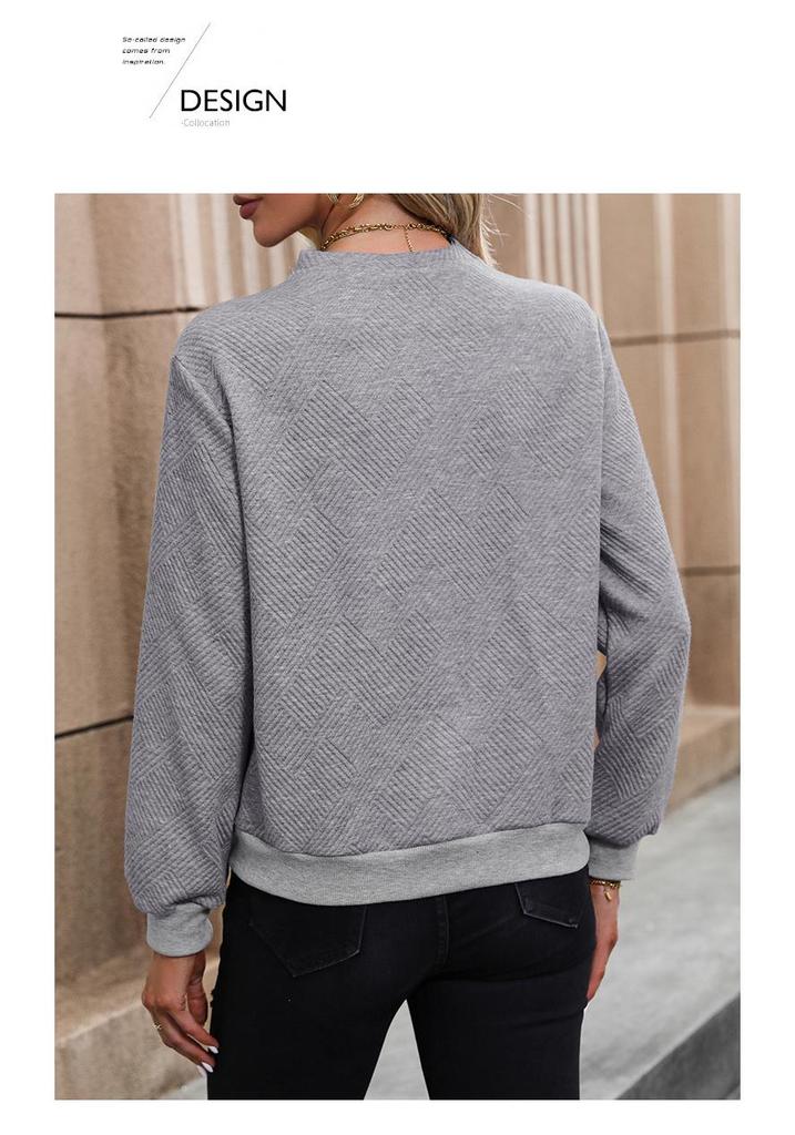 2026 Autumn Casual V-Neck Long Sleeve Jacquard Solid Color Women's Hoodie