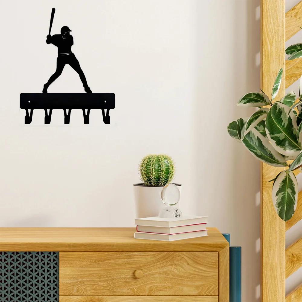 1pc Baseball Batter Sport - Key Hooks Holder Wide Metal Wall Art Iron Crafts, Wall Hanging,Coat Rack Storage Organizer