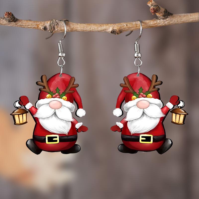 1Pair Acrylic Cartoon Christmas Dwarf Pattern Earrings Jewelry Gift for Women Female