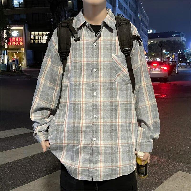 2024 Повседневная свободная рубашка с лацканами в клетку для мужчин среднего возраста и молодых мужчин, деловая повседневная модная куртка для мужчин