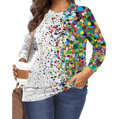 Круглый вырез 3D цветной принтованный топ модные повседневные длинные рукава женские футболки