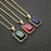 Vintage Hiphop 316L Stainless Steel Jewelry Big Red Green Stone Necklaces Pendants Crystal Gold Color Necklace Gift