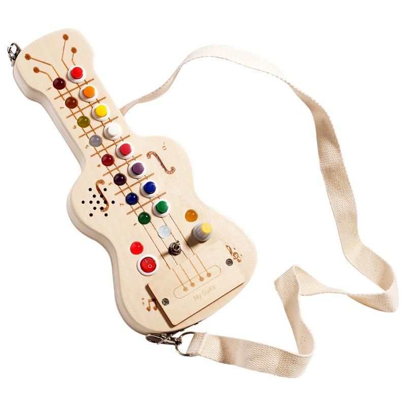 Wood Led Switch Light Melody Sound And Light Electronic Guitar Busy Board Children'S Montessori Early Education Educational Toys