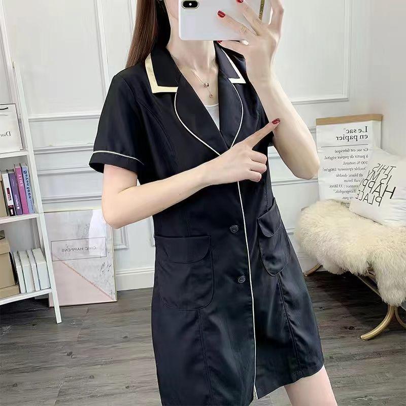 Женский летний белый халат с коротким рукавом для профессионалов салонов красоты, микроблейдинга и ухода за кожей