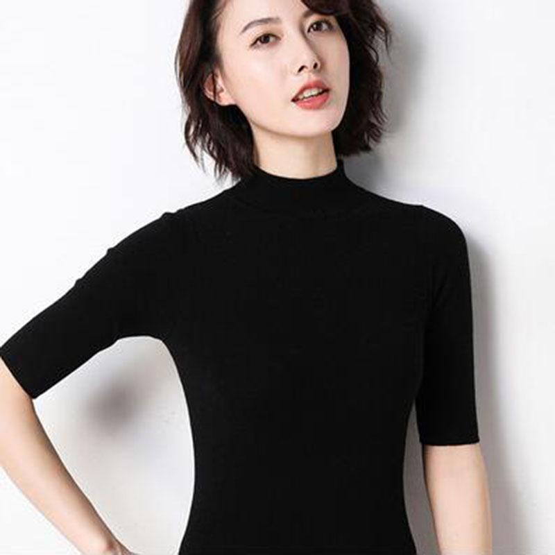 Women's Cashmere Turtleneck Short Sleeve Knitted Pullover Tee Base T Wool Cashmere Sweater