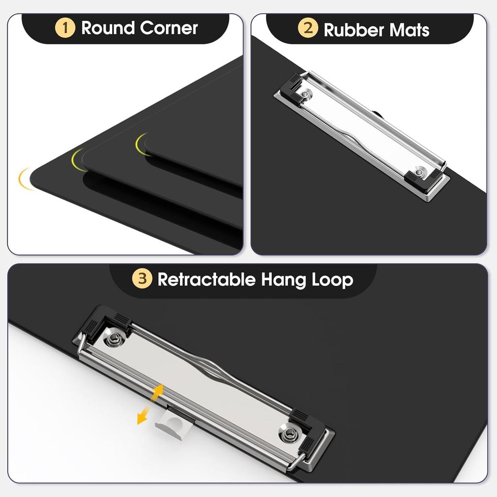 Plastic Clipboards, A4 Black Clip Board 8.5x11 for Classroom, Students, Kid, Woman, Size 9" x 12.5" with Low Profile Clip, Office & School Supply