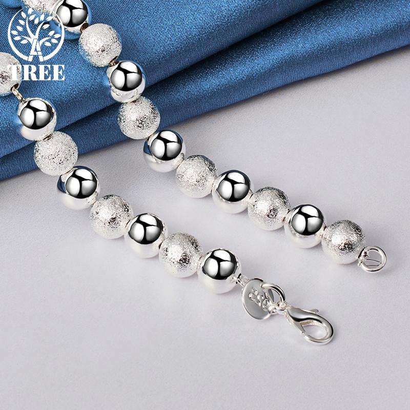 Ювелирные изделия из стерлингового серебра 925 пробы, 8 мм, матовая гладкая цепочка с шариками и бусинами
