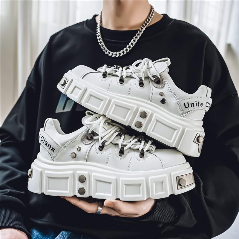 Мужская обувь для скейтбординга в стиле панк с металлическим трендом на платформе и заклепками, нескользящая повседневная спортивная обувь на шнуровке