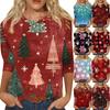 Women's Fashion Casual Christmas Tree Printed Round Neck Three-Quarter Sleeve T-Shirt Top