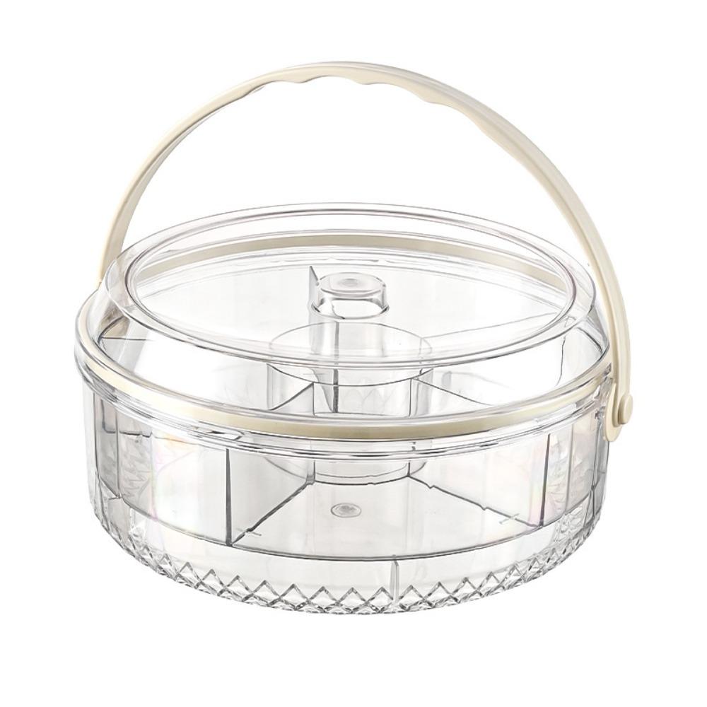 Divided Picnic Fruit Preservation Tray Foldable Handle Double Layer Fruit Storage Container Round Transparent
