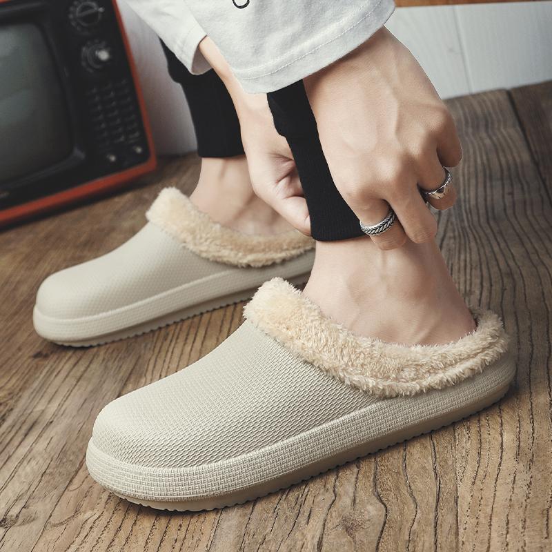 Winter Warm Furry Men Slippers Casual Winter House Slippers Waterproof Indoor Plush Home Cotton Shoes Male Fur Slides Footwear