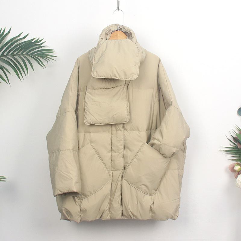Женское белое утиное пуховое пальто Зимняя мода Женский шарф Куртки большого размера с круглым вырезом Свободные утолщенные парки Теплая верхняя одежда