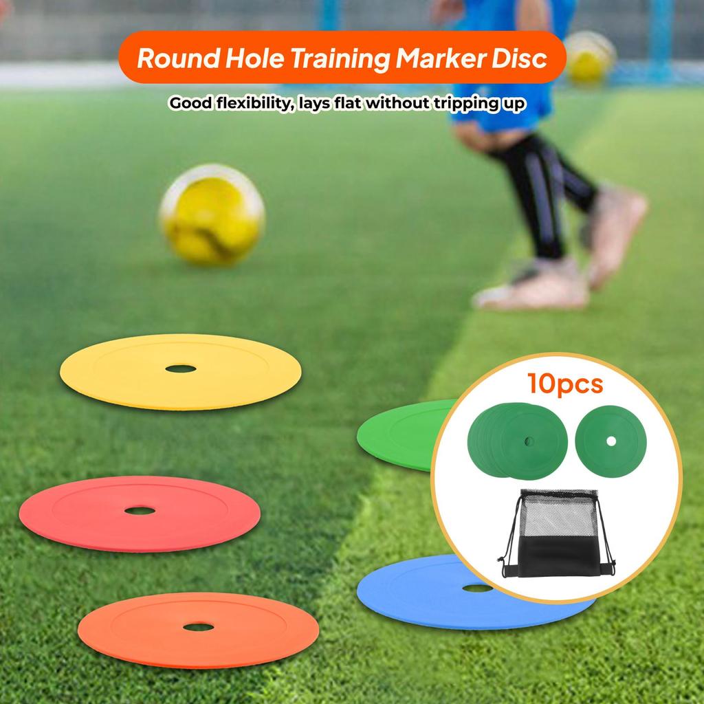 10x Flat Cones Floor Dots Field Court Markers Non Slip Rubber Spot Markers Plates for Soccer Agility Speed Football Drills