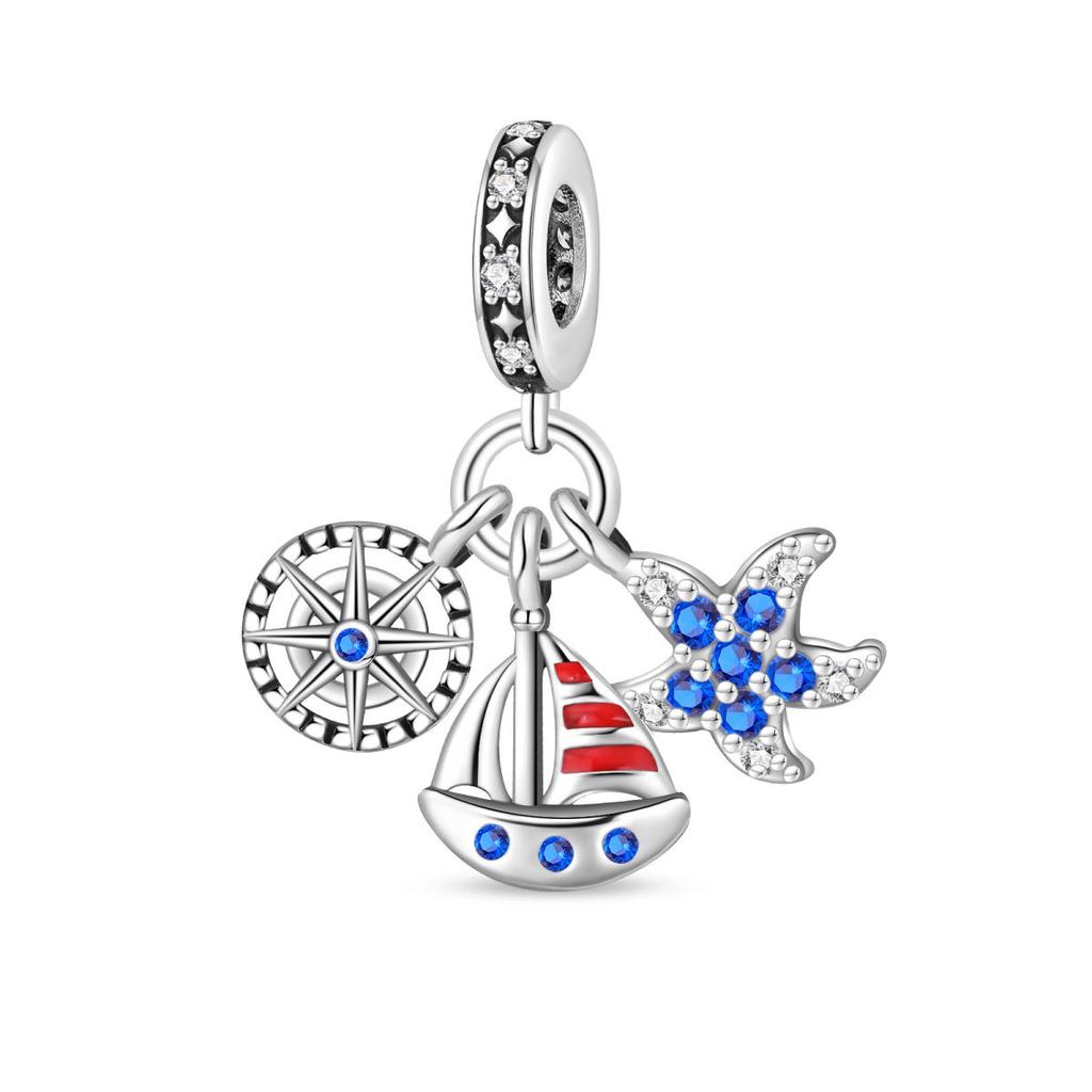 S925 Silver Travel Vacation Airplane Luggage Tag Pendant DIY  Beaded Charm Accessory