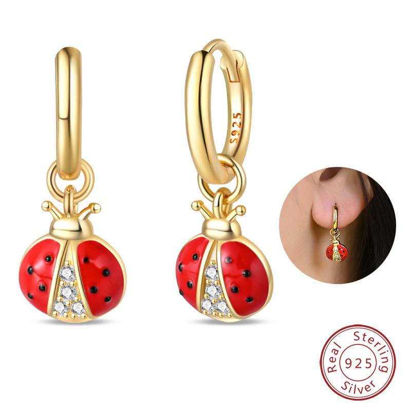 100% 925 Silver Chameleon Dragonfly Butterfly Earrings Golden Koi Ladybug Earrings For Women Fashion S925 Party Jewelry