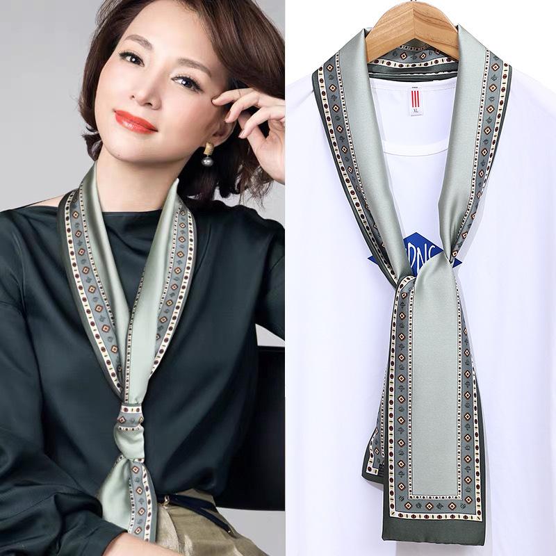 Шарф из искусственного шелка, сезонный маленький шарф, повязка на голову, длинный шарф, универсальный женский шарф с завязками