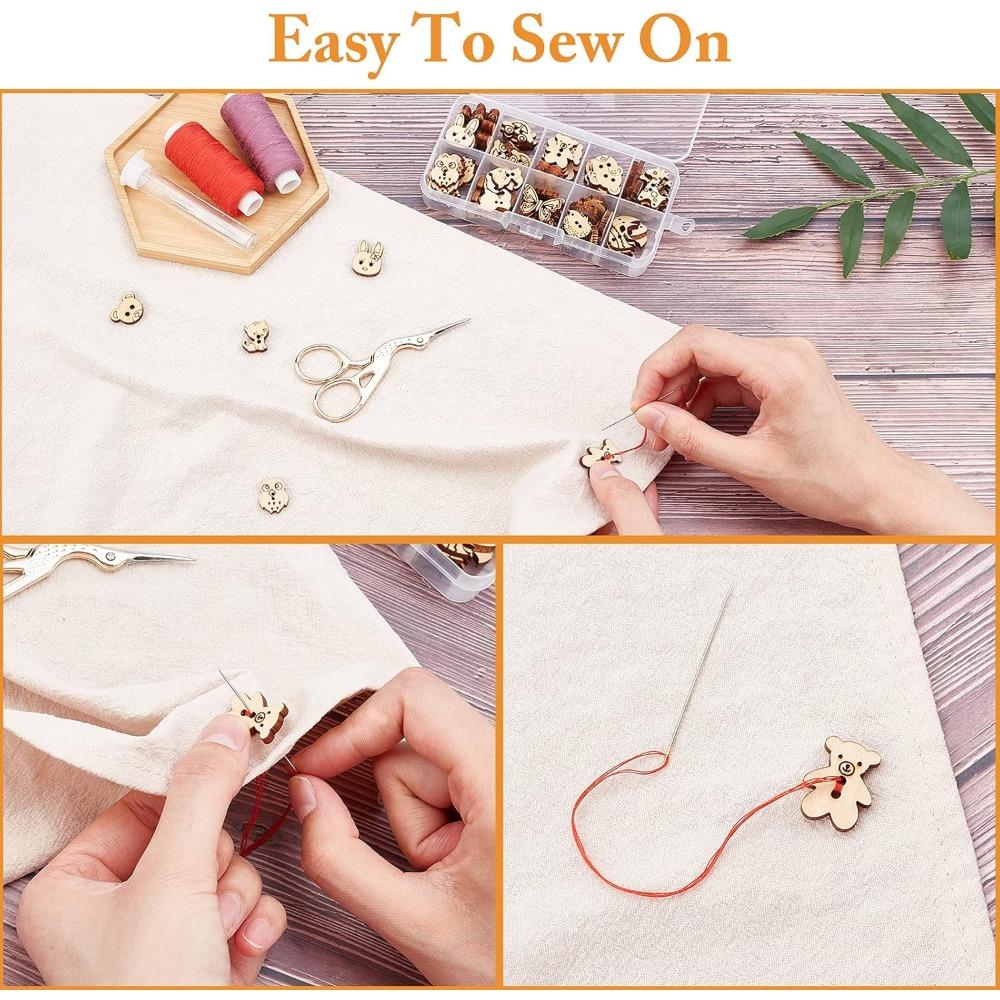 100 шт. деревянных пуговиц для шитья в зверином стиле, 2-отверстия, кролик, бабочка, медведь, необработанные деревянные декоративные наборы