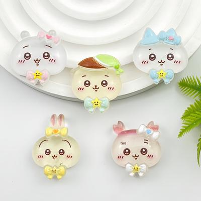Светящиеся Кавайные Кролики Смоляные Наклейки DIY для Чехлов Телефонов, Стаканов для Воды и Холодильников