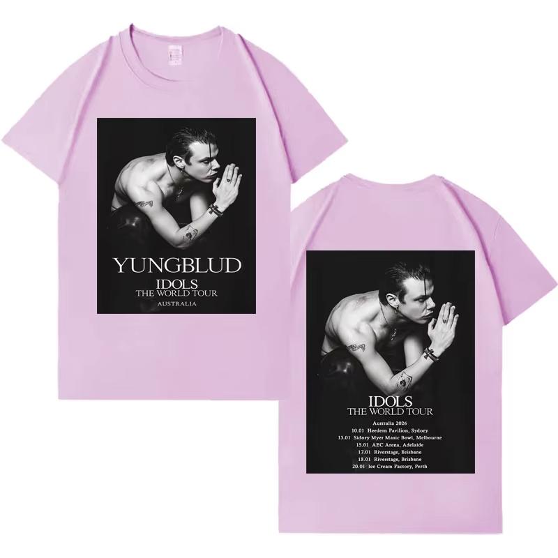 Рэпер Yungblud Мировой тур 2026 Весна лето Печать Короткий рукав Топ Мужской Женский Готический Поп-музыка Круглый вырез Уютный Повседневный Футболка