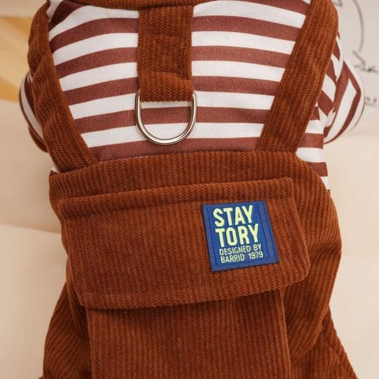 Yousheng Cat Dog Clothing Fake Two-Piece Design Four Legged with Traction Ring Striped Thickened Autumn Winter Dog Clothes