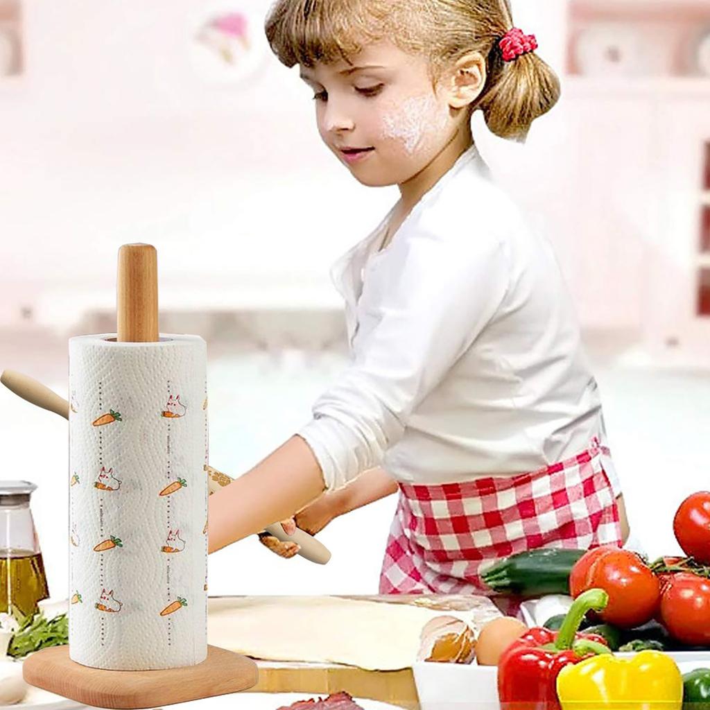 Paper Towel Holder, Wooden Paper Towel Holder Countertop, Detachable Bathroom Towel Roll Stand For Kitchen & Dining Room