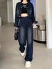 Blue High Waist Straight Jeans Loose Fit Washed High Rise Wide Legs Jeans Women's Denim Jeans & Clothing