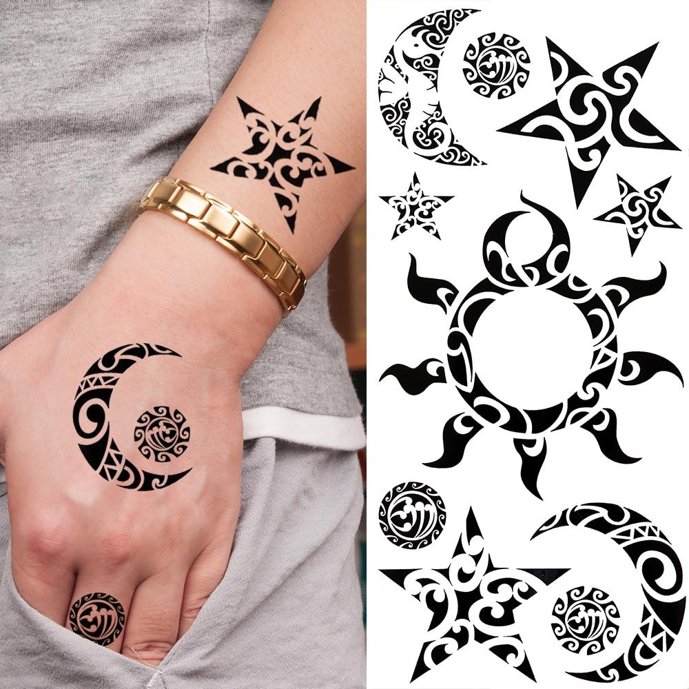Черный Племенной Браслет из Ротанга Временные Татуировки Для Женщин Взрослых Реалистичные Татуировки Дракона Скорпиона Крест Креста Поддельные Наклейки Татуировки