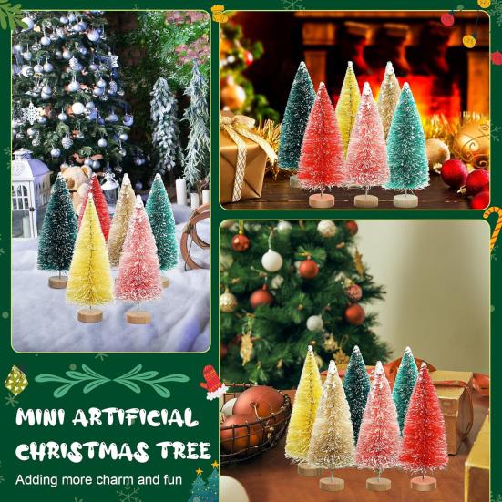 24/45 Pcs Mini Christmas Tree Artificial Mini Pine Trees with Wooden Base Reusable