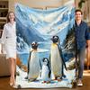 1 шт. синий пушистый фланелевый плед на тему пингвинов, мягкий, подходит для дивана, кровати, офиса, для всесезонного использования.