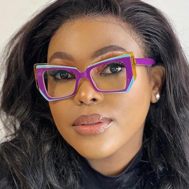 Women Luxury Designer Color Stitching Eyeglasses for Ladies Anti Blue Light Blocking Glasses Frame Optical Frame