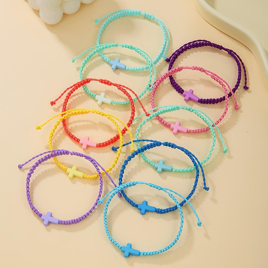 Красочный набор браслетов, акриловый узор с крестом, регулируемый плетеный вощеный шнур, для пляжного серфинга, повседневной носки, в подарок, на отдых.
