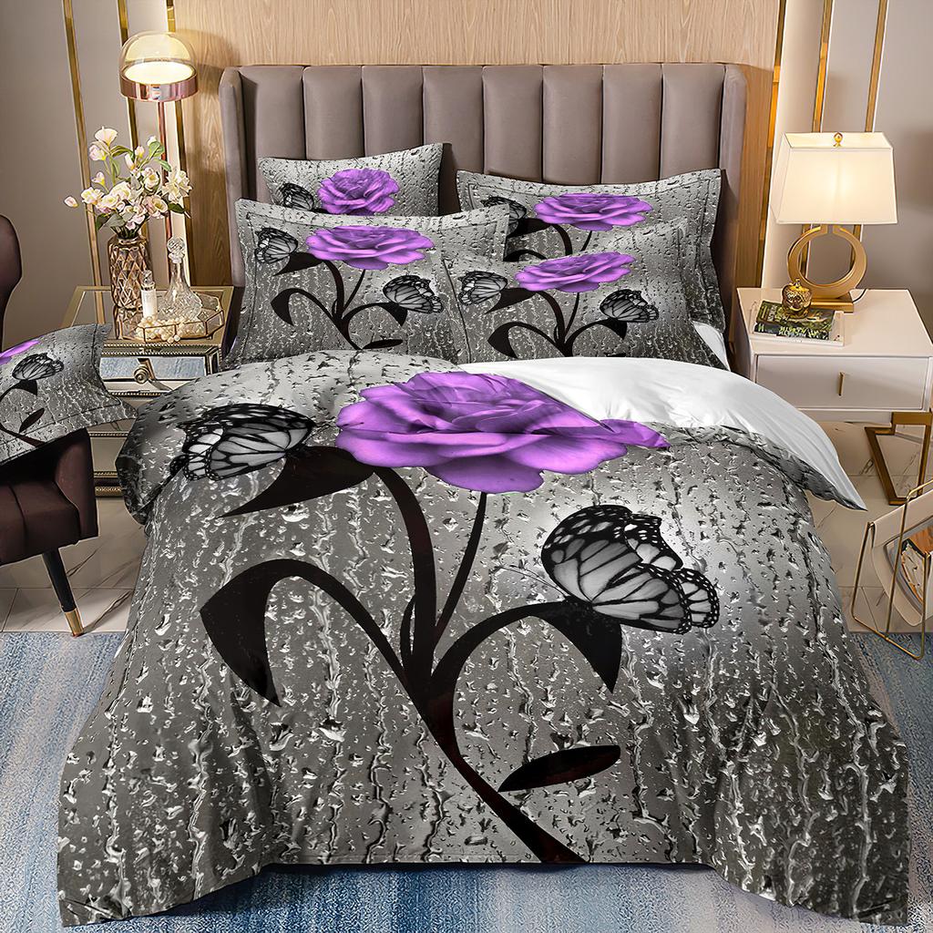 Красная Роза 3D Цветочный Пододеяльник Комплект постельного белья Цветочное Постельное Белье Двуспальная Простыня Одеяло Летнее Одеяло Королевский Размер