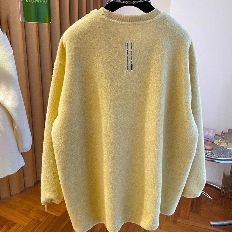 Женский свитшот оверсайз флисовый утолщенный свободный с круглым вырезом повседневный пуловер с длинным рукавом зимний свитшот топ