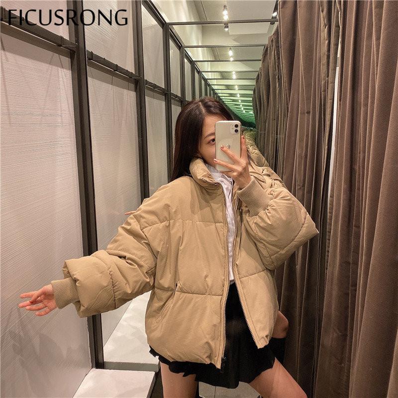 Осень-зима, женская короткая куртка-парка с хлопковой подкладкой, пальто с воротником-стойкой, сплошной цвет в консервативном стиле, толстые карманы на молнии, большие размеры XS-L