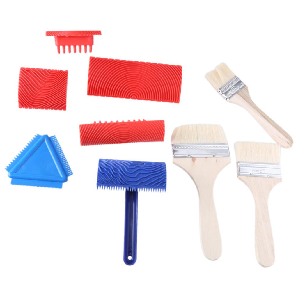 9 шт. Инструмент для покраски с текстурой дерева, Валик для имитации древесного волокна, Кисти для краски, Мягкий резиновый инструмент для покраски под дерево, Простой в использовании