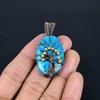 Blue Turquoise Handmade Gemstone Pendant, 999 Copper Wire Wrapped Antique Jewelry Pendant, For Engagement Gift