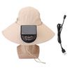 Fishing Fan Hat Khaki Color Solar Powered and USB Charging Al Voice Control Headlight Shawl Design