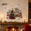 Self Adhesive Xmas Mural Christmas Wall Decals, Watercolor Santa Claus Tree Village House Sticker, Peel Gift for Home And Stick Removable Art