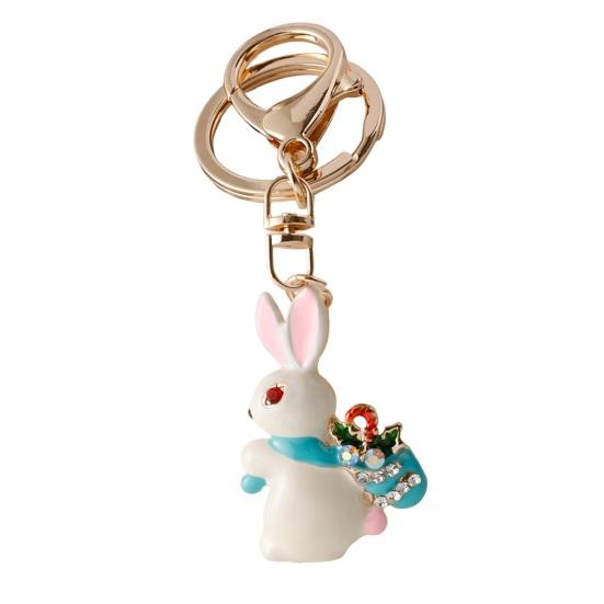 Рождественский брелок Снеговик Рождественская елка Носки Форма кролика Кольцо для ключей Инкрустация стразами Органайзер для ключей