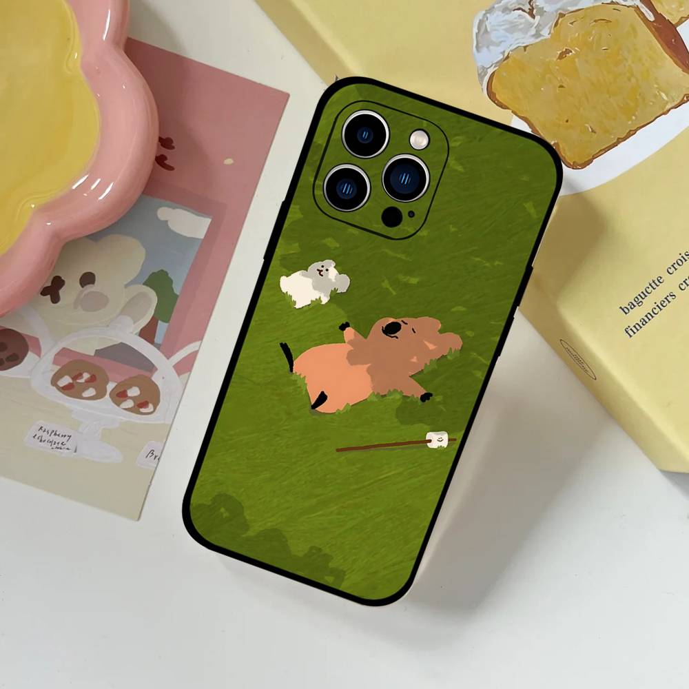 Милый черный чехол для телефона с медведем, подходит для iPhone 17, 16, 15, 11, 13, 14 Pro Max, Plus, X, Xr, Xs Max, 13 Mini